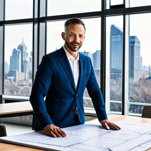 Home 6 **
"A professional architect, fully clothed in a stylish but modest outfit, standing confidently in front of a blueprint-covered table. The background shows a bright, modern architectural office with large windows overlooking a city skyline. Safe for work, appropriate content, perfect anatomy, correct proportions, natural pose, well-formed hands, proper finger count, natural body proportions, professional, family-friendly, high quality, realistic lighting."
**
